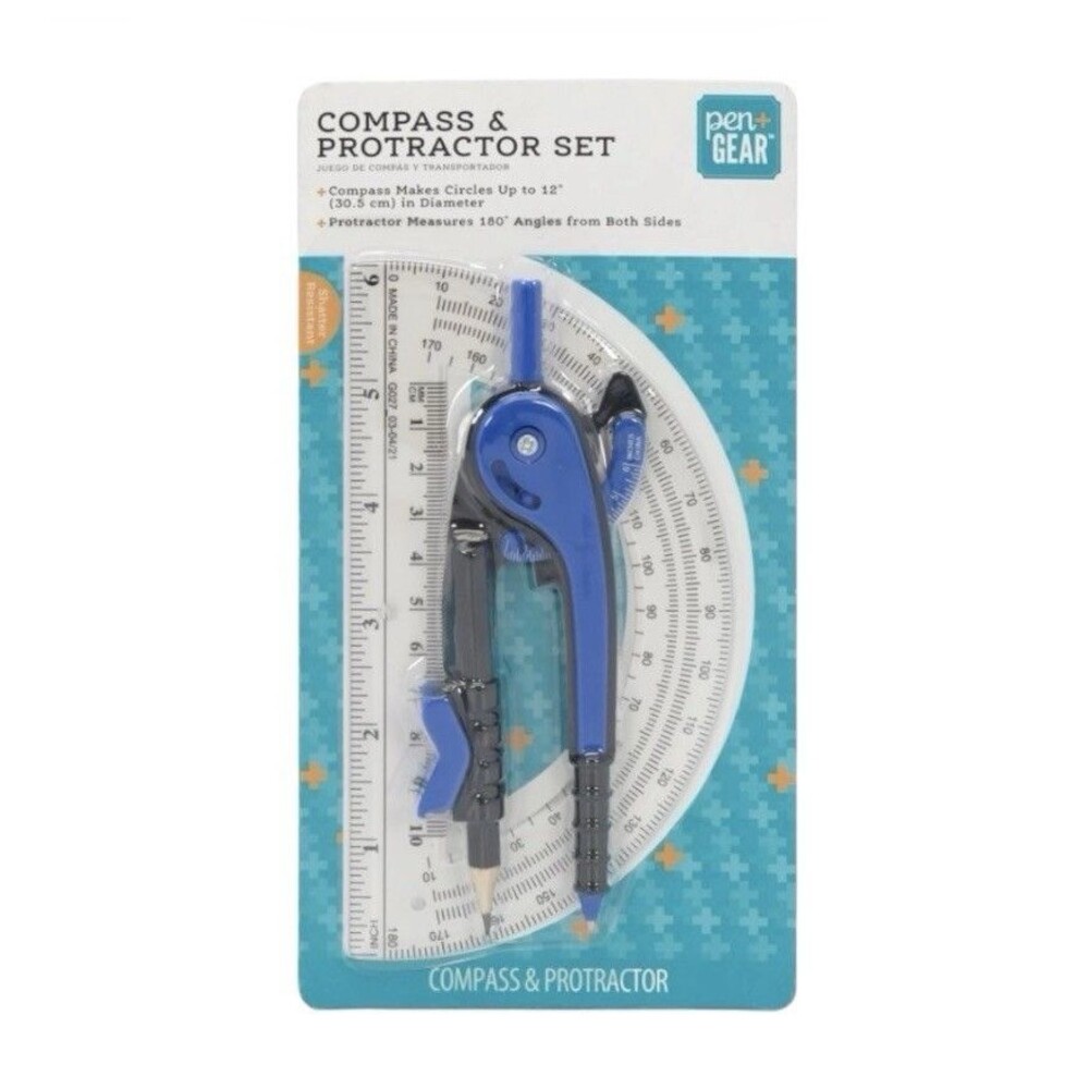 Pen+Gear Plastic Compass and Protractor Set Blue